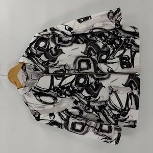 Units blazer statement jacket full zip size large black white gray pleated back